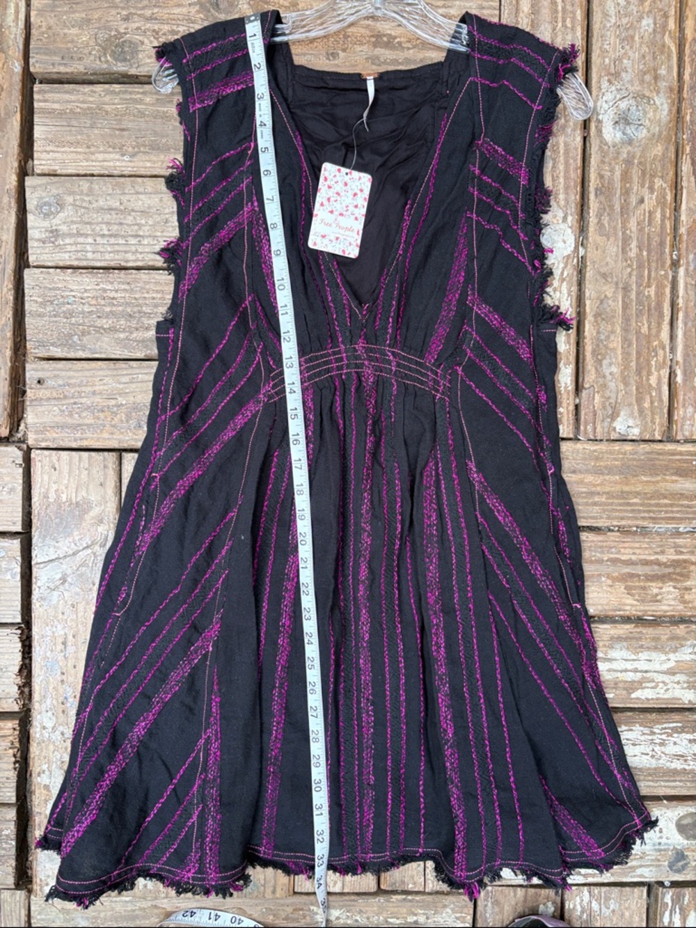 Free People Black Mini Dress with Fuchsia Stripe Detailing